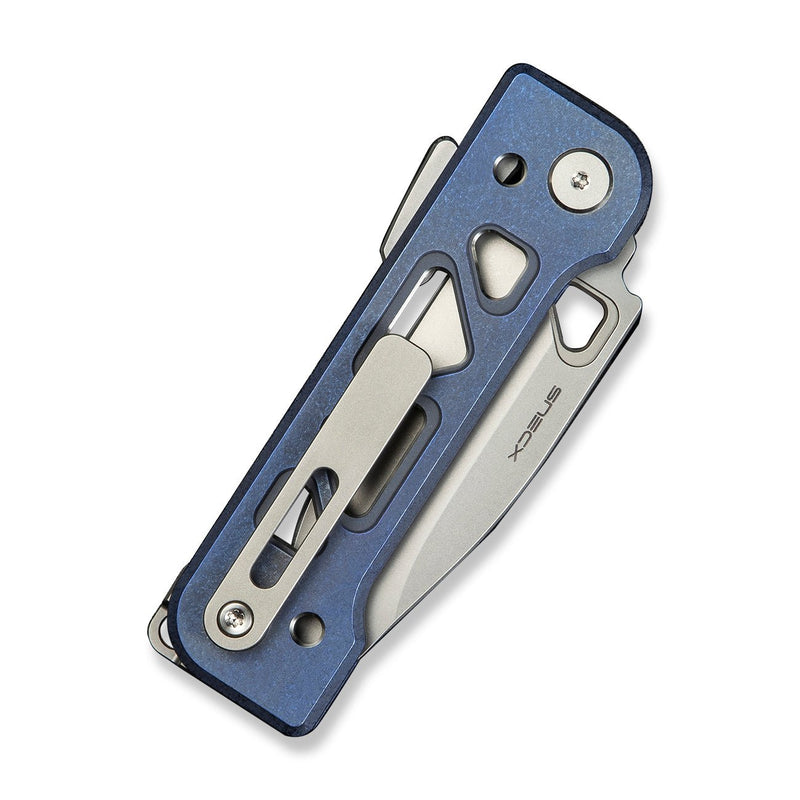 WEKNIFE Tyro Superlock Knife Blue Titanium Handle (2.91" Stonewashed CPM 20CV Blade) WE24001 - 4, With An Extra Pivot Screw