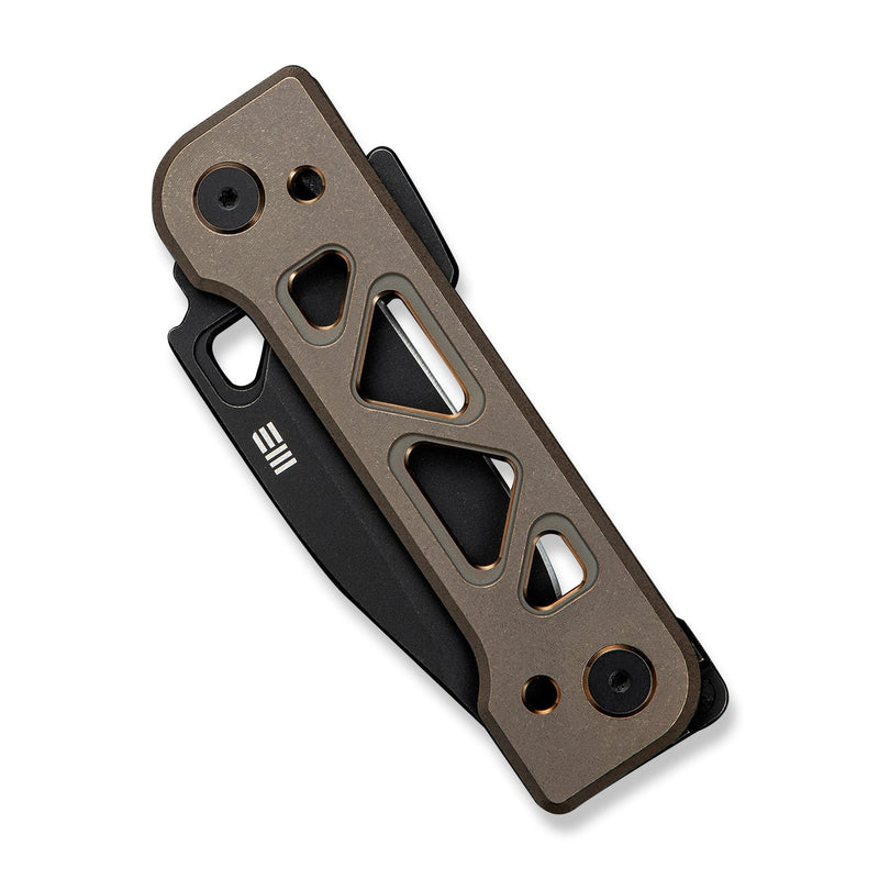 WEKNIFE Tyro Superlock Knife Bronze Titanium Handle (2.91" Black Stonewashed CPM 20CV Blade) WE24001 - 3, With An Extra Pivot Screw