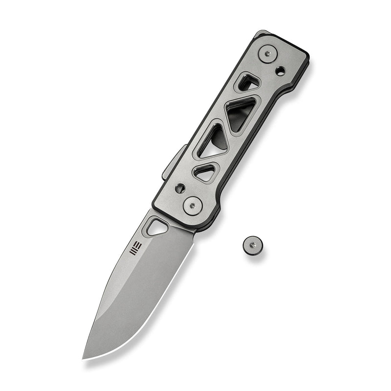 WEKNIFE Tyro Superlock Knife Gray Titanium Handle (2.91" Stonewashed CPM 20CV Blade) WE24001 - 2, With An Extra Pivot Screw