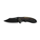 WEKNIFE VARG Flipper Knife Black & Golden Titanium Handle With Copper Foil Carbon Fiber Inlay (2.96" Black Stonewashed CPM MagnaCut Blade) WE25074-1 - We Knife