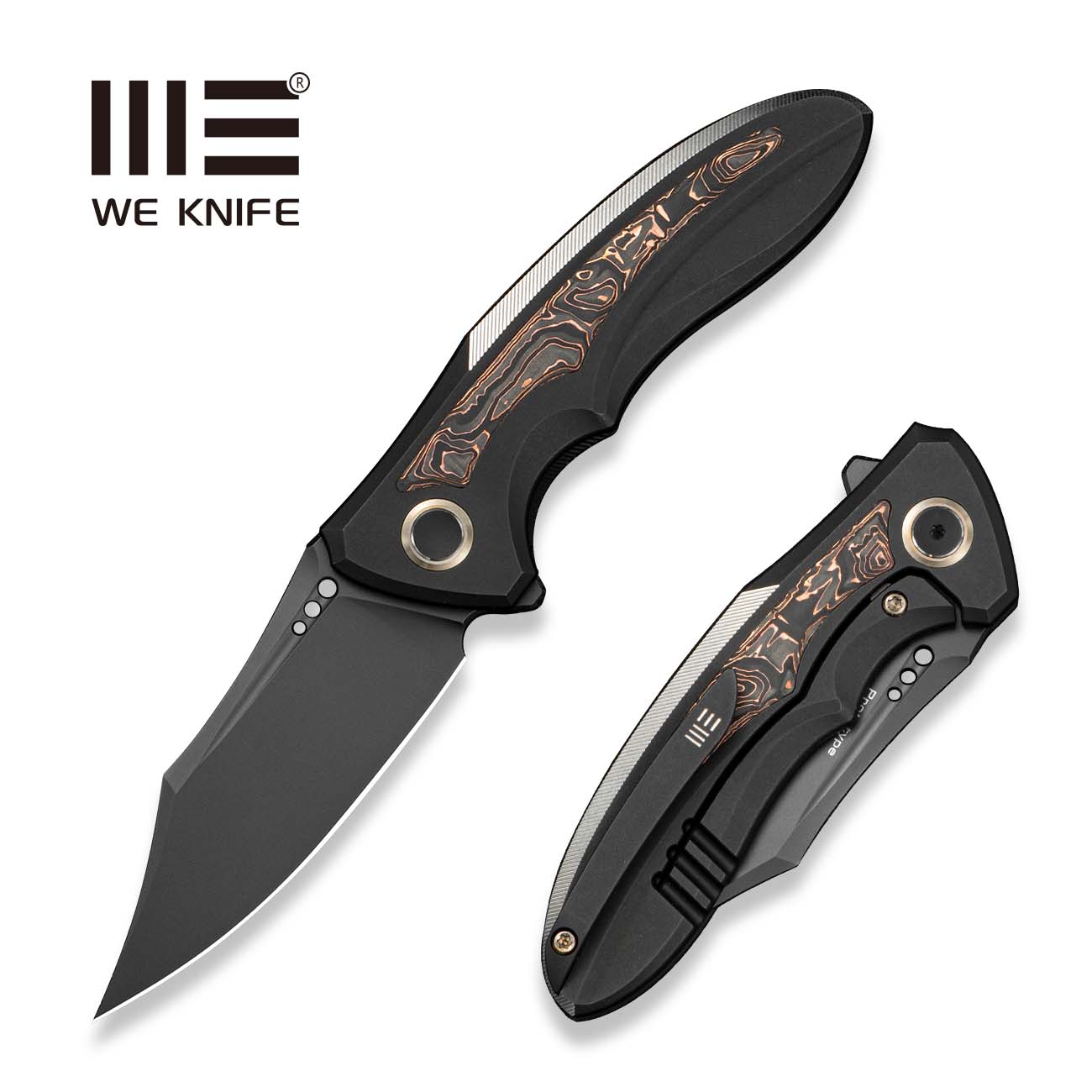 WEKNIFE VARG Flipper Knife Black Titanium With Copper Foil Carbon