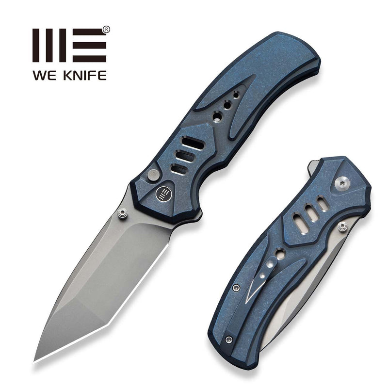 WEKNIFE Zentron Flipper & Thumb Stud & Button Lock Knife Blue Titanium Handle (3.48" Stonewashed Bohler M390 Blade) WE24094 - 4