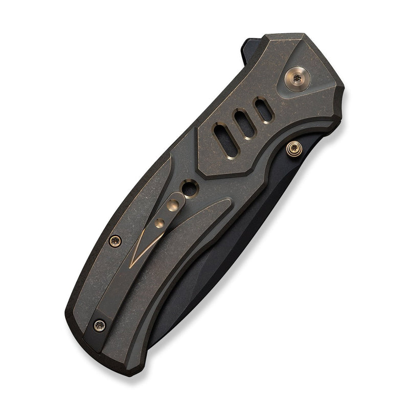 WEKNIFE Zentron Flipper & Thumb Stud & Button Lock Knife Bronze Titanium Handle (3.48" Black Stonewashed Bohler M390 Blade) WE24094 - 3