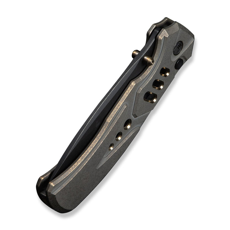 WEKNIFE Zentron Flipper & Thumb Stud & Button Lock Knife Bronze Titanium Handle (3.48" Black Stonewashed Bohler M390 Blade) WE24094 - 3