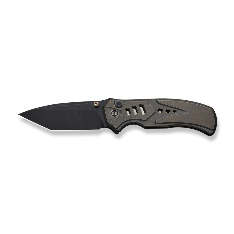 WEKNIFE Zentron Flipper & Thumb Stud & Button Lock Knife Bronze Titanium Handle (3.48" Black Stonewashed Bohler M390 Blade) WE24094 - 3