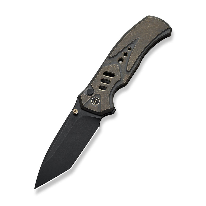 WEKNIFE Zentron Flipper & Thumb Stud & Button Lock Knife Bronze Titanium Handle (3.48" Black Stonewashed Bohler M390 Blade) WE24094 - 3