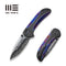 WEKNIFE Zizzit Flipper & Thumb Stud & Button Lock Knife Black Titanium Handle With Timascus Inlay (3.8" Thor Damasteel Blade) WE23031-DS1