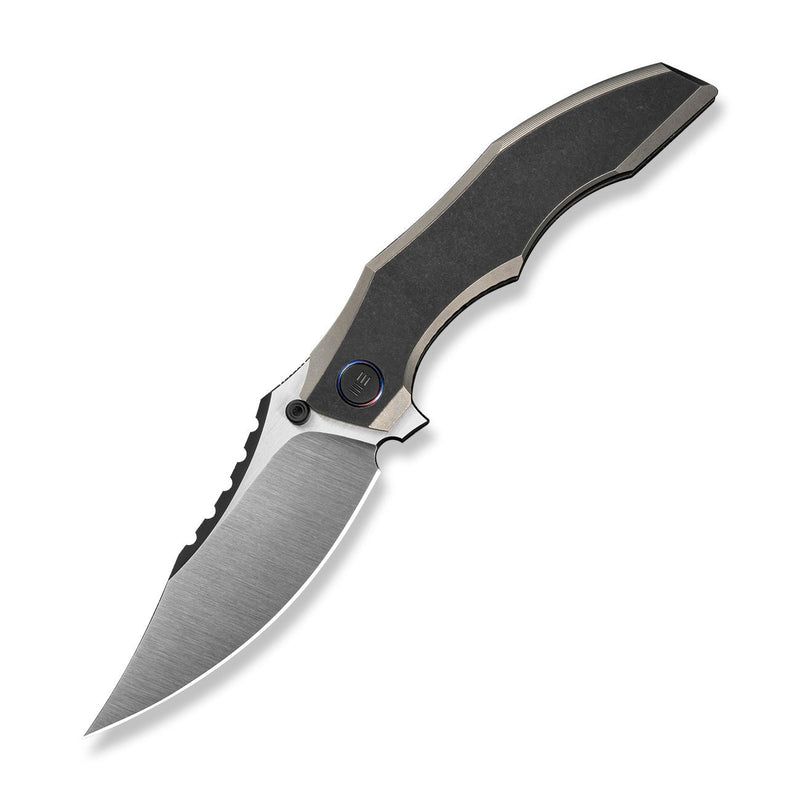 WEKNIFE Zorath Flipper & Thumb Stud Knife Black & Gray Titanium Integral Handle (3.84" Hand Polished Satin Bevel, Black Spine Bohler M390 Blade) WE25003 Sample1