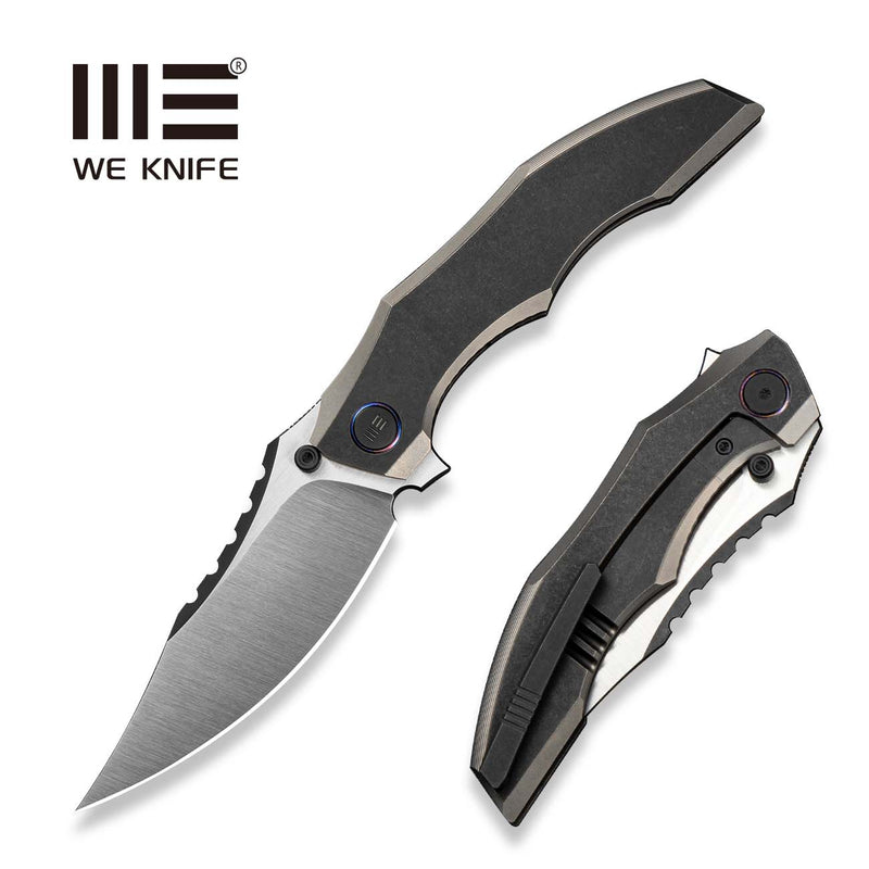 WEKNIFE Zorath Flipper & Thumb Stud Knife Black & Gray Titanium Integral Handle (3.84" Hand Polished Satin Bevel, Black Spine Bohler M390 Blade) WE25003 Sample1