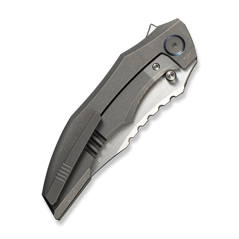 WEKNIFE Zorath Flipper & Thumb Stud Knife Gray Titanium Integral Handle (3.84" Hand Rubbed Satin Bohler M390 Blade) WE25003 Sample2