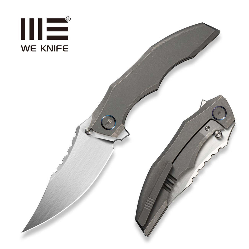 WEKNIFE Zorath Flipper & Thumb Stud Knife Gray Titanium Integral Handle (3.84" Hand Rubbed Satin Bohler M390 Blade) WE25003 Sample2