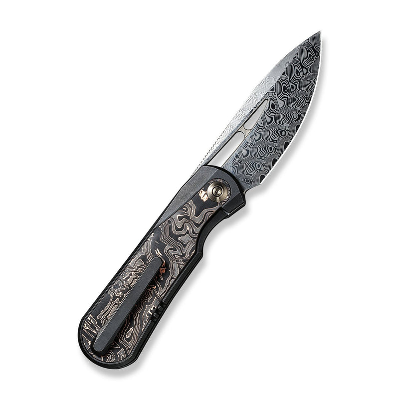 WEKNIFE Baloo Front Flipper & Thumb Hole Knife Titanium & Carbon Fiber Handle (3.31" Damasteel) WE21033-DS1