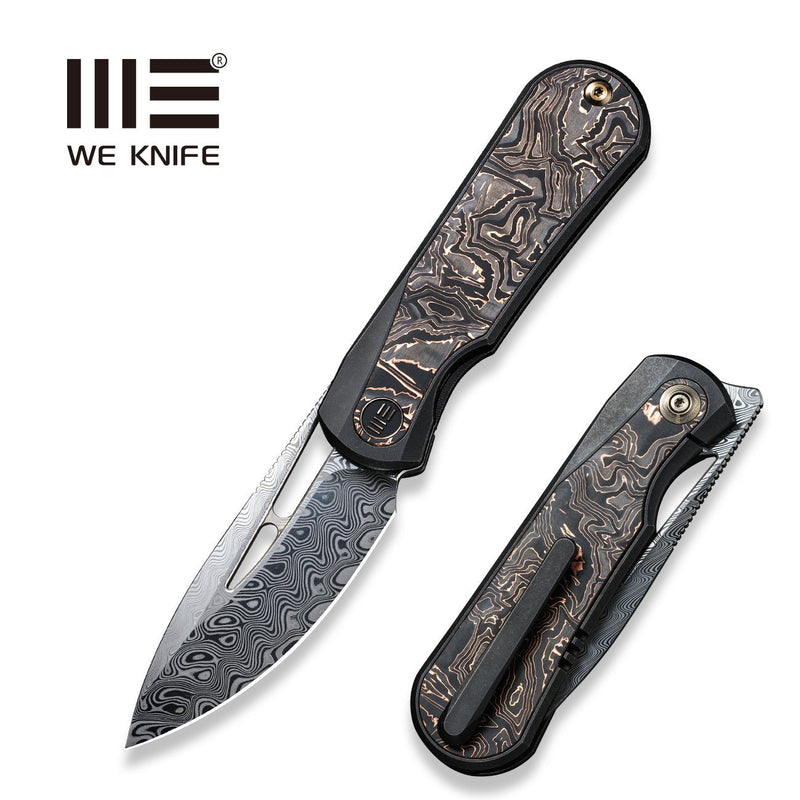 WEKNIFE Baloo Front Flipper & Thumb Hole Knife Titanium & Carbon Fiber Handle (3.31" Damasteel) WE21033-DS1