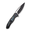 WEKNIFE Button Lock Kitefin Flipper Knife Black Titanium Handle With Arctic Storm Fat Carbon Fiber Inlay (3.22" Black Stonewashed CPM 20CV Blade, Satin Flat) WE19002N-1
