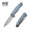 WEKNIFE Button Lock Kitefin Flipper Knife Blue Polished Ripple Patterned Gray Titanium Handle (3.22" Hand Polished Satin CPM 20CV Blade) WE19002M-3