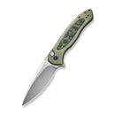 WEKNIFE Button Lock Kitefin Flipper Knife Green Titanium Handle With Jungle Wear Fat Carbon Fiber Inlay (3.22" Hand Polished Satin CPM 20CV Blade) WE19002N-2