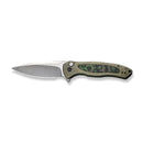 WEKNIFE Button Lock Kitefin Flipper Knife Green Titanium Handle With Jungle Wear Fat Carbon Fiber Inlay (3.22" Hand Polished Satin CPM 20CV Blade) WE19002N-2