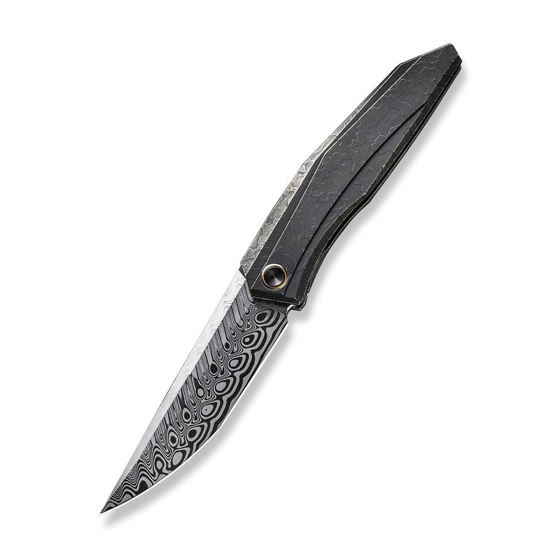 WEKNIFE Cybernetic Top Flipper Knife Black Stonewashed With Etching Pattern Titanium Handle (3.91" Hakkapella Damasteel Blade) WE22033-DS1