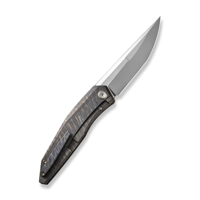 WEKNIFE Cybernetic Top Flipper Knife Tiger Stripe Pattern Flamed Titanium Handle (3.91" Polished Bead Blasted CPM 20CV Blade) WE22033-3