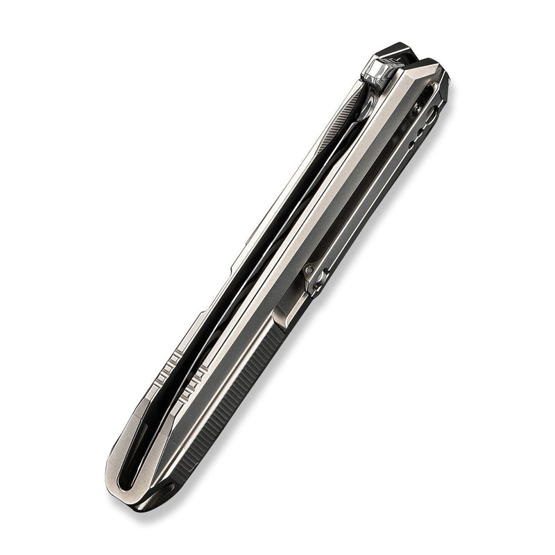 WEKNIFE Diatomic Flipper Knife Polished Bead Blasted Titanium Handle & Endcap (3.78" Hakkapella Damasteel Blade) WE22032-DS1