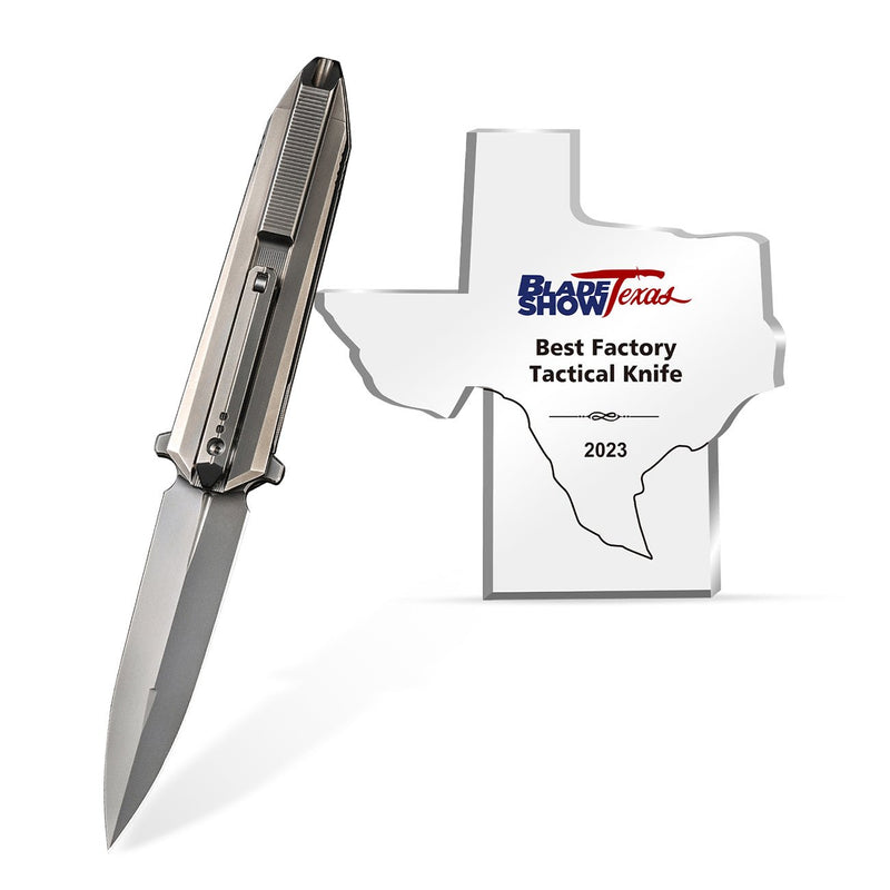 WEKNIFE Diatomic Flipper Knife Polished Bead Blasted Titanium Handle & Endcap (3.78" Polished Bead Blasted CPM 20CV Blade) WE22032-2