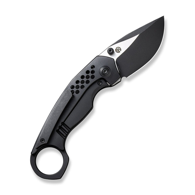 WEKNIFE Envisage Front Flipper Knife Black Titanium Handle (2.42" Black Stonewashed CPM 20CV Blade, Satin Flat) WE22013-2