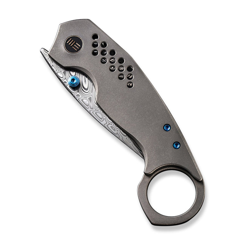 WEKNIFE Envisage Front Flipper Knife Gray Titanium Handle (2.42" Hakkapella Damasteel Blade) WE22013-DS1