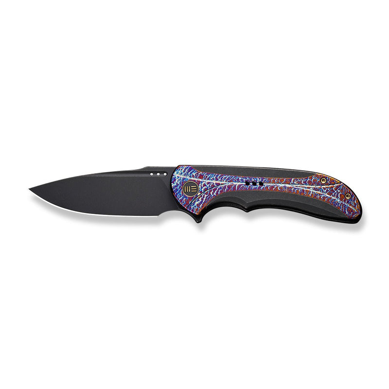 WEKNIFE Equivik Flipper Knife Black Titanium Handle With Flamed Titanium Inlay (3.48" Black Stonewashed CPM 20CV Blade) WE23020-2