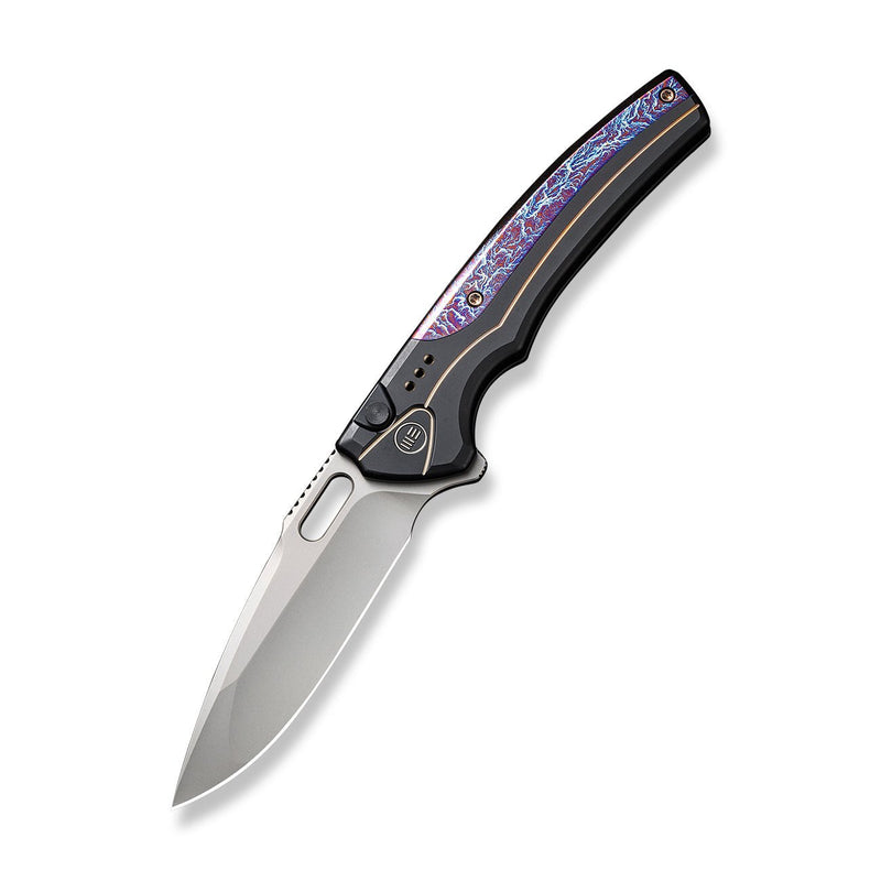 WEKNIFE Exciton Button Lock Knife Black Titanium Handle With Flamed Titanium Integral Spacer (3.68" Silver Bead Blasted CPM 20CV Blade) WE22038A-6