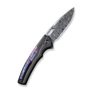 WEKNIFE Exciton Flipper & Button Lock Knife Black Titanium Handle With Flamed Titanium Integral Spacer (3.68" Heimskringla Damasteel Blade) WE22038A-DS1