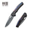 WEKNIFE Exciton Flipper & Button Lock Knife Black Titanium Handle With Flamed Titanium Integral Spacer (3.68" Heimskringla Damasteel Blade) WE22038A-DS1