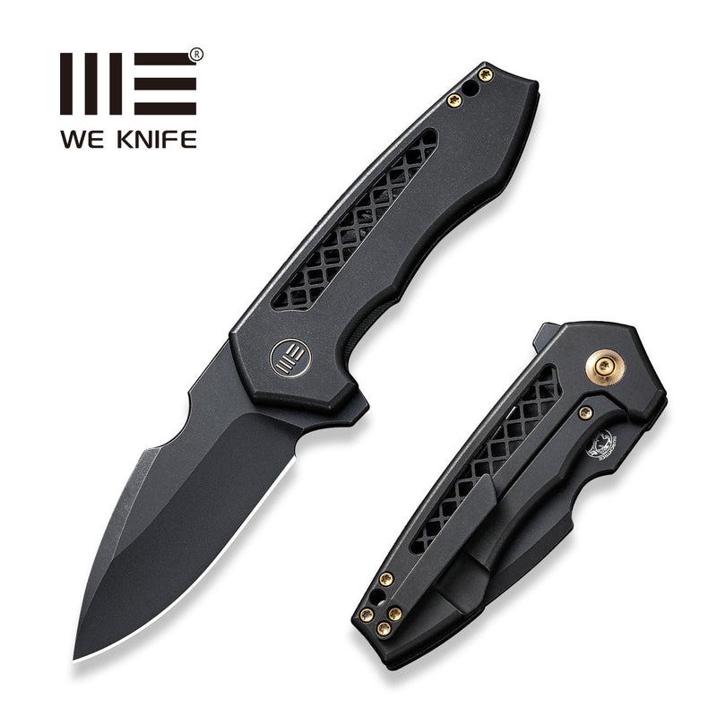 WEKNIFE Harpen Flipper Knife Black Titanium Handle (2.98" Black Stonewashed CPM 20CV Blade) WE23019-1