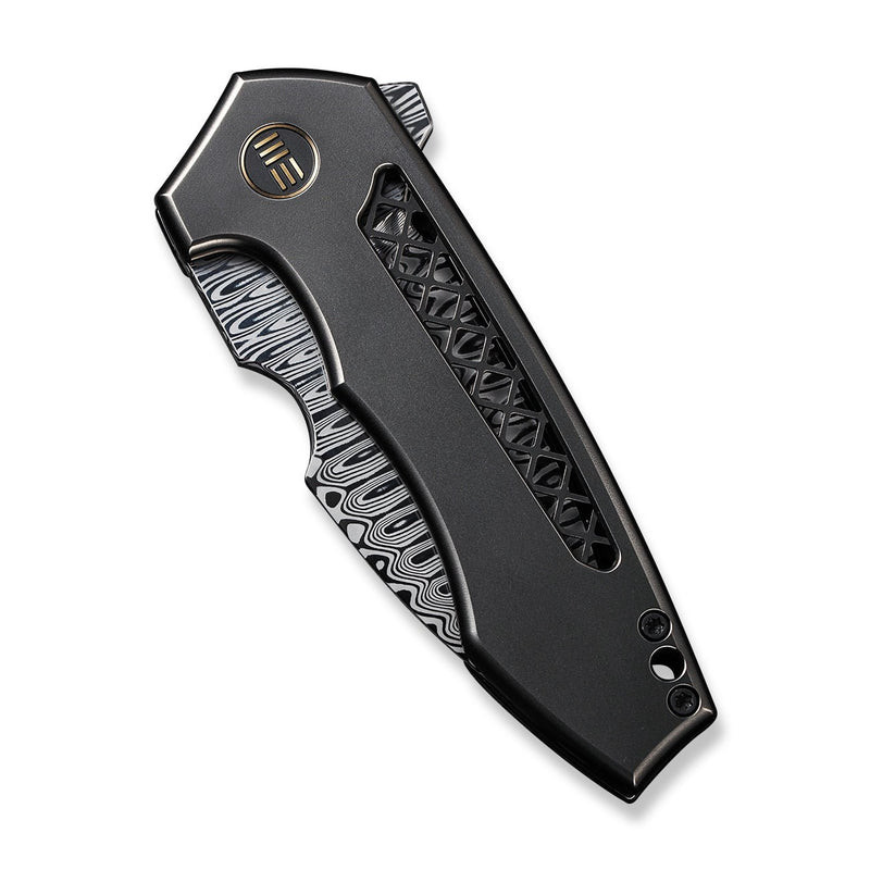 WEKNIFE Harpen Flipper Knife Polished Gray Titanium Handle (2.98" Hugin Damasteel Blade) WE23019-DS1