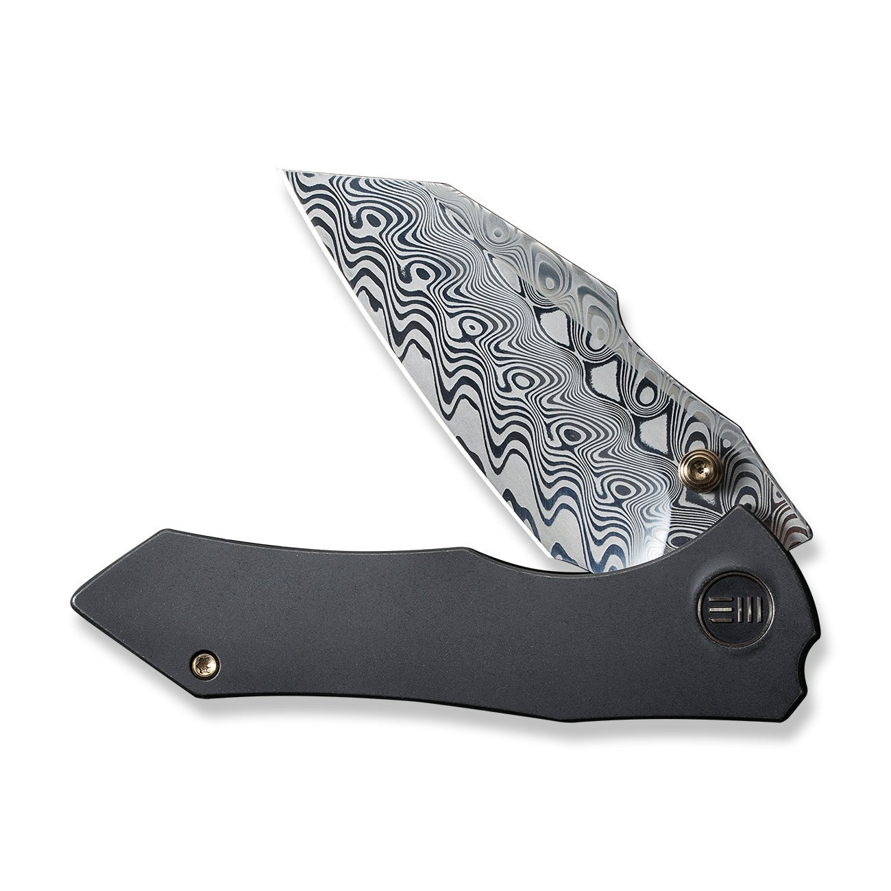 WEKNIFE High-Fin Thumb Stud Knife - Titanium Handle & Damasteel Blade ...