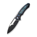 WEKNIFE Hyperactive Flipper Knife Blue / Black Titanium Handle With Arctic Storm Fat Carbon Fiber Inlay (3.8" Black Stonewashed Vanax Blade, Satin Flat) WE23030-3