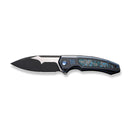 WEKNIFE Hyperactive Flipper Knife Blue / Black Titanium Handle With Arctic Storm Fat Carbon Fiber Inlay (3.8" Black Stonewashed Vanax Blade, Satin Flat) WE23030-3