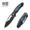 WEKNIFE Hyperactive Flipper Knife Blue / Black Titanium Handle With Arctic Storm Fat Carbon Fiber Inlay (3.8" Black Stonewashed Vanax Blade, Satin Flat) WE23030-3