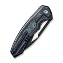 WEKNIFE Hyperactive Flipper Knife Blue / Black Titanium Handle With Arctic Storm Fat Carbon Fiber Inlay (3.8" Black Stonewashed Vanax Blade, Satin Flat) WE23030-3