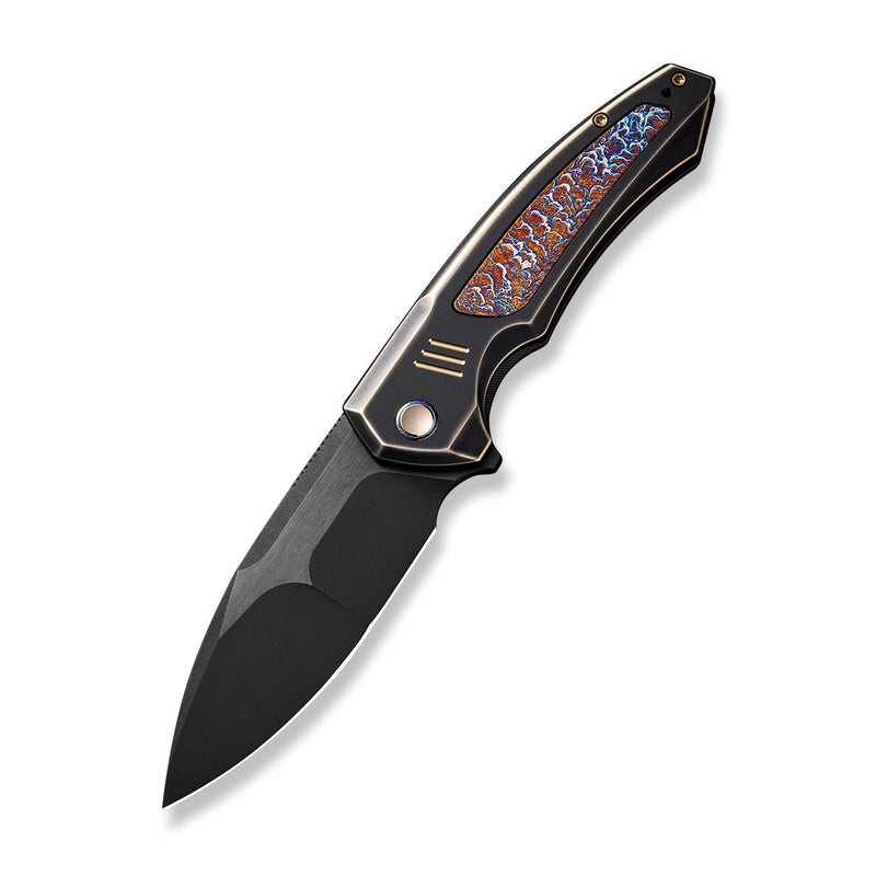 WEKNIFE Hyperactive Flipper Knife Bronze / Black Titanium Handle With Flamed Titanium Inlay (3.8" Black Stonewashed Bevels, Black Brushed Flats Vanax Blade) WE23030-4