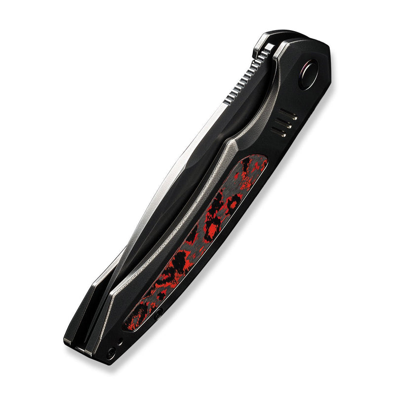WEKNIFE Hyperactive Flipper Knife Polished Gray Orange Peel Textured Titanium Handle With Lava Flow Fat Carbon Fiber Inlay (3.8" Polished Gray Vanax Blade) WE23030-2