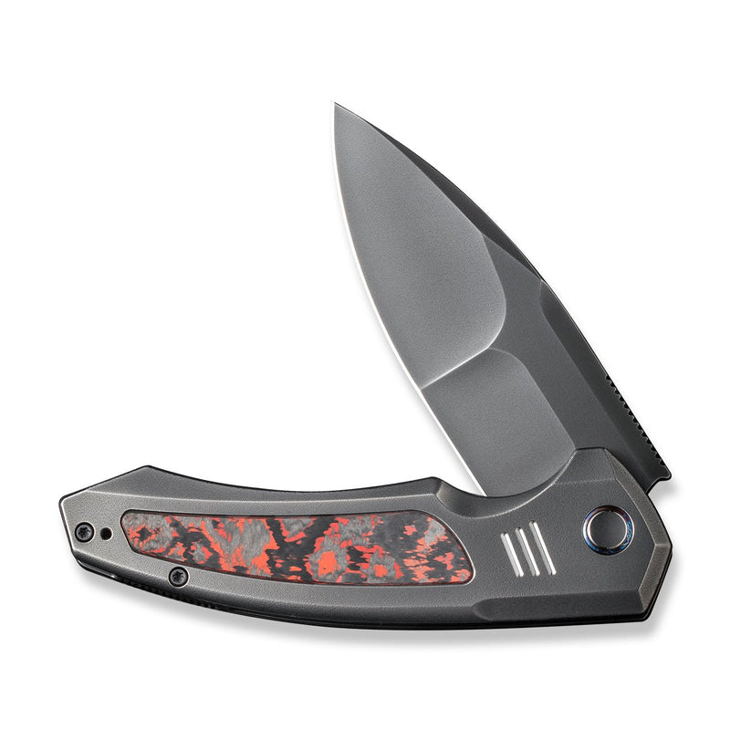 WEKNIFE Hyperactive Flipper Knife Polished Gray Orange Peel Textured Titanium Handle With Lava Flow Fat Carbon Fiber Inlay (3.8" Polished Gray Vanax Blade) WE23030-2
