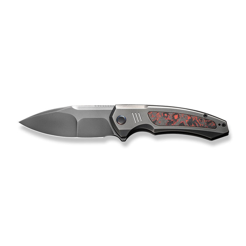 WEKNIFE Hyperactive Flipper Knife Polished Gray Orange Peel Textured Titanium Handle With Lava Flow Fat Carbon Fiber Inlay (3.8" Polished Gray Vanax Blade) WE23030-2