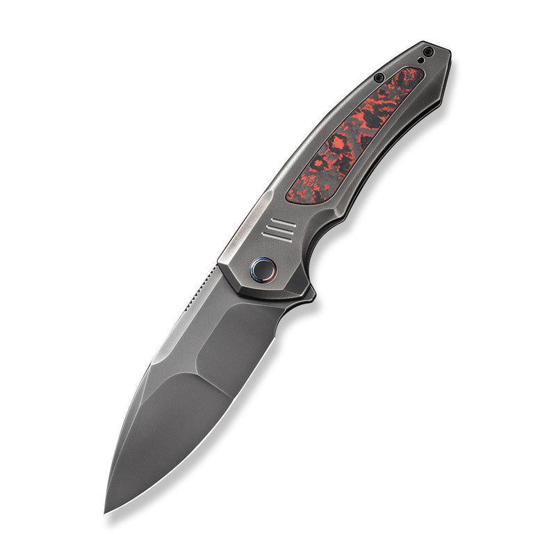 WEKNIFE Hyperactive Flipper Knife Polished Gray Orange Peel Textured Titanium Handle With Lava Flow Fat Carbon Fiber Inlay (3.8" Polished Gray Vanax Blade) WE23030-2