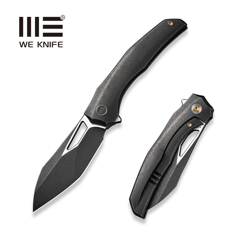 WEKNIFE Ignio Flipper & Thumb Hole Knife Black Titanium Handle (3.3" Black Stonewashed CPM 20CV Blade, Satin Flat) WE22042B-1