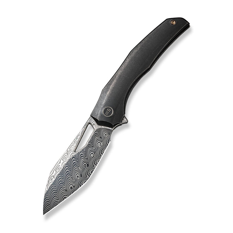 WEKNIFE Ignio Flipper & Thumb Hole Knife Black Titanium Handle (3.3" Hakkapella Damasteel Blade) WE22042B-DS1