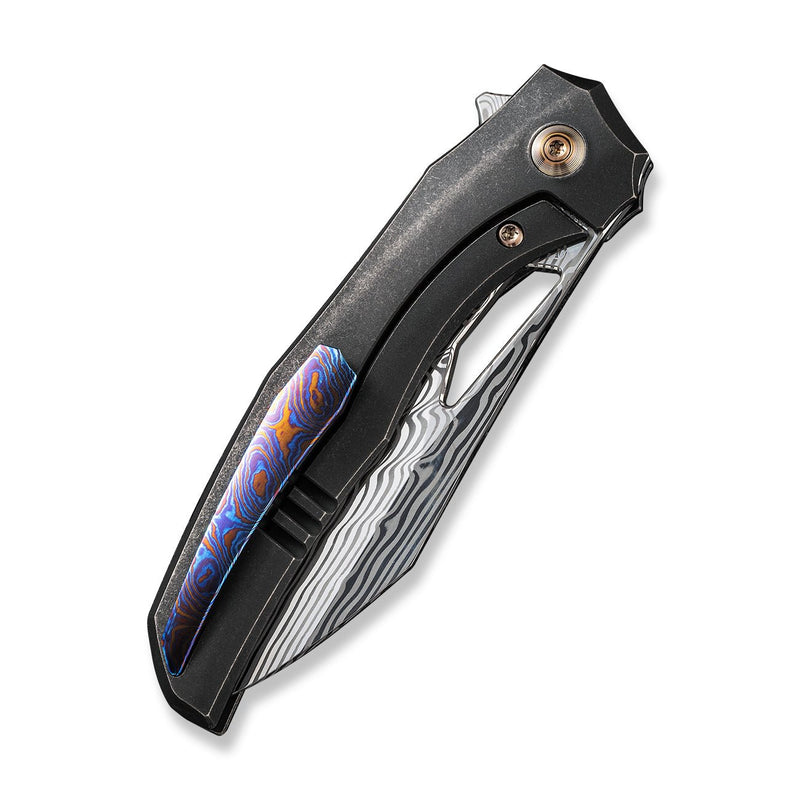 WEKNIFE Ignio Flipper & Thumb Hole Knife Black Titanium Handle (3.3" Hakkapella Damasteel Blade) WE22042B-DS1