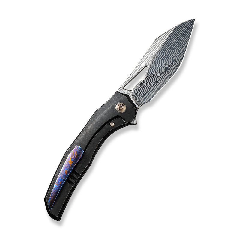 WEKNIFE Ignio Flipper & Thumb Hole Knife Black Titanium Handle (3.3" Hakkapella Damasteel Blade) WE22042B-DS1