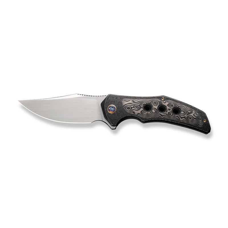 WEKNIFE Magnetron Flipper Knife Black Stonewashed With Etching Pattern Titanium Handle With Rose Carbon Fiber Inlay (3.76" Hand Rubbed Satin CPM 20CV Blade) WE18058-6