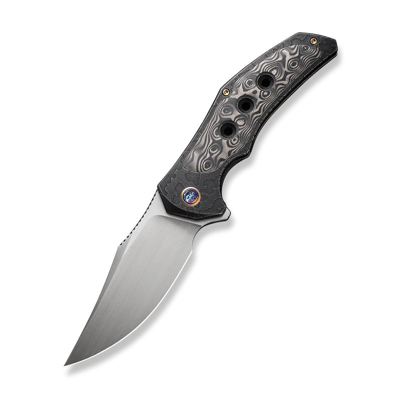 WEKNIFE Magnetron Flipper Knife Black Stonewashed With Etching Pattern Titanium Handle With Rose Carbon Fiber Inlay (3.76" Hand Rubbed Satin CPM 20CV Blade) WE18058-6