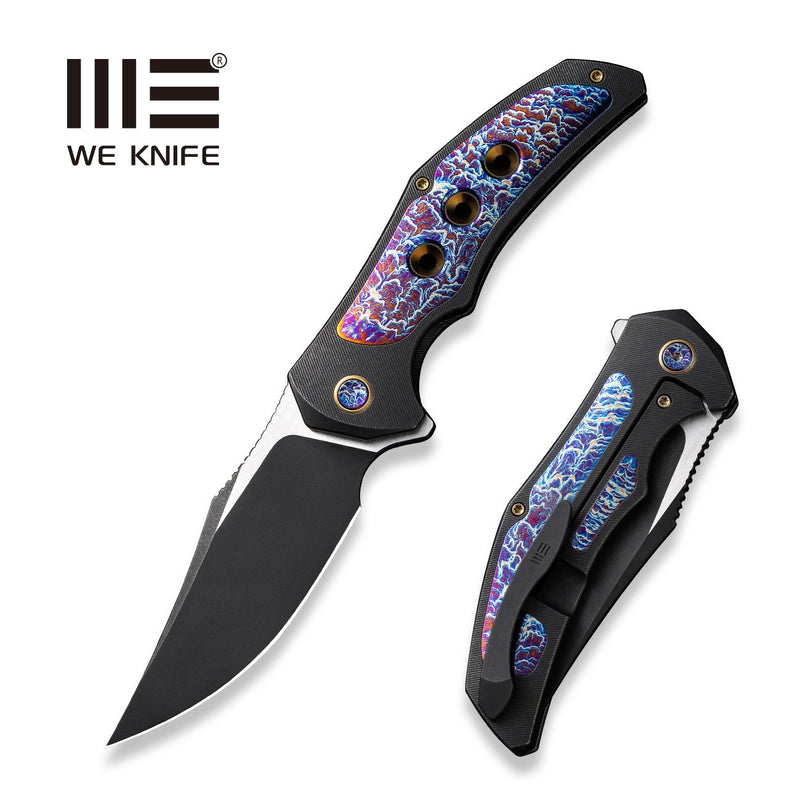 WEKNIFE Magnetron Flipper Knife Black Titanium Handle With Flamed Titanium Inlay (3.76" Black Stonewashed CPM 20CV Blade, Satin Flat) WE18058-4